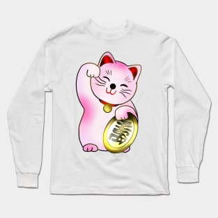 Pink maneki lucky cat with coin Long Sleeve T-Shirt